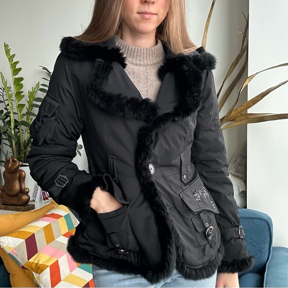 Dior Jackets & Blazers - Christian Dior Black Embroidered Real Fur Puffed Jacket Coat S